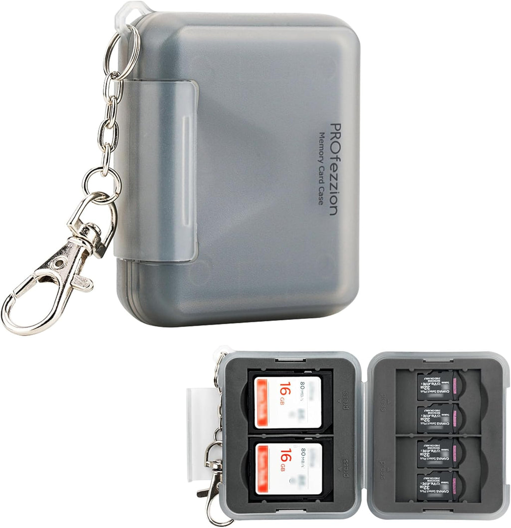 SD Card Holder Case Water-Resistant: Portable 12 Slots Memory Card Case for 8 Micro SD Card & 4 SD/SDXC/SDHC Card, Memory Card Hard Carrying Box Keeper Protector with Rubber Interior Grey