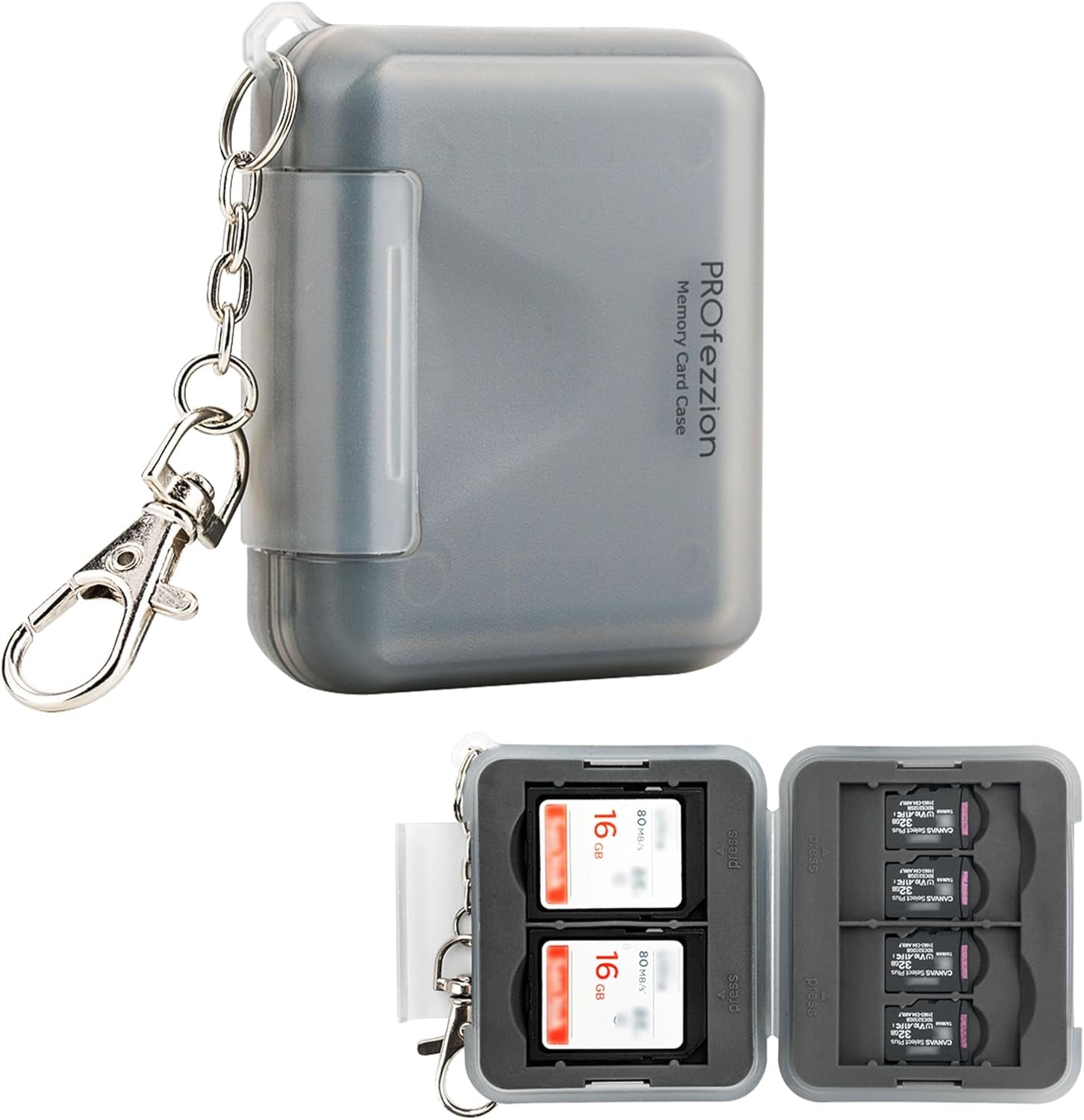 SD Card Holder Case Water-Resistant: Portable 12 Slots Memory Card Case for 8 Micro SD Card & 4 SD/SDXC/SDHC Card, Memory Card Hard Carrying Box Keeper Protector with Rubber Interior Grey