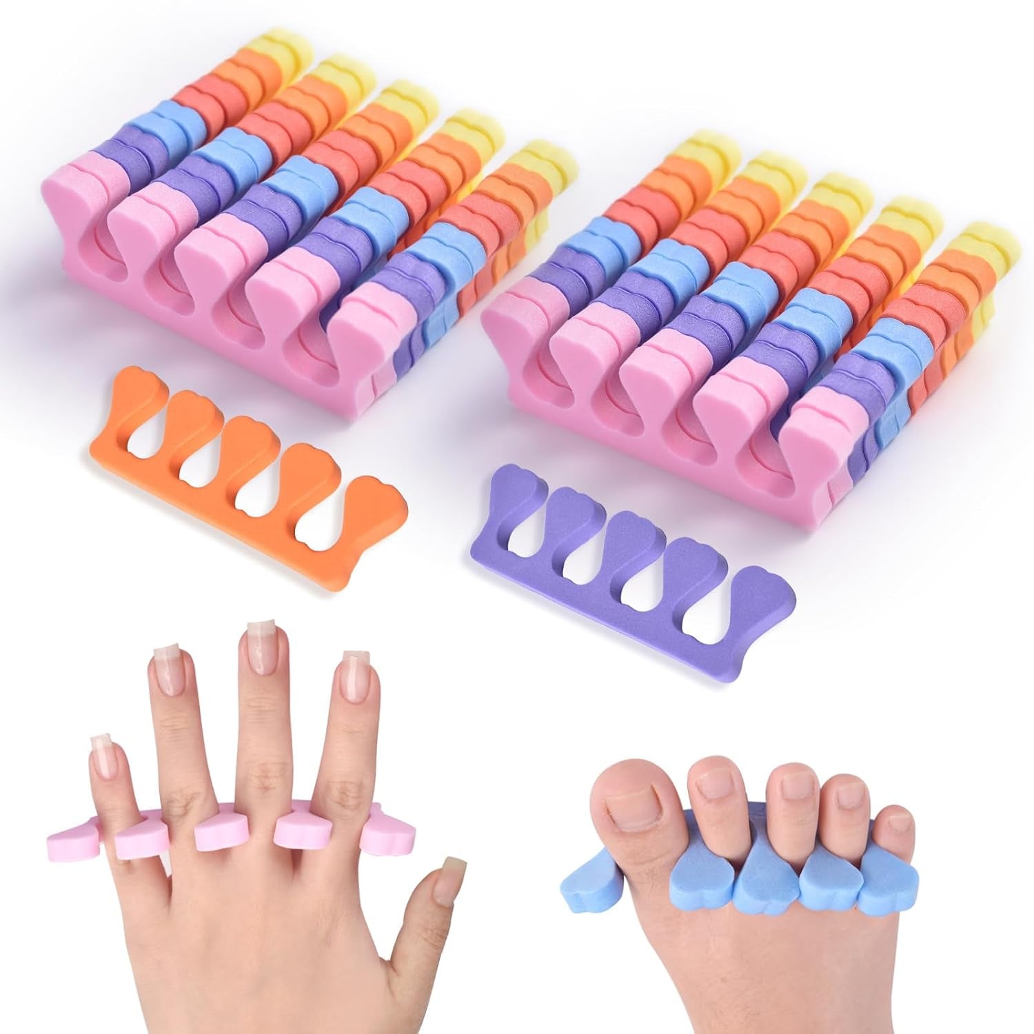 Toe Separators Set 24Pcs Colorful Heart Sponge Toe Spacers Soft Foam Toe Finger Dividers for Nail Art, Polishing Gel Painting Toe Separators for Men & Women Spa, Pedicure, Manicure Tool
