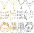 60 PCS Gold Jewelry Set with Multi-Layered Bracelet Necklace, Dangle Earrings, Stackable Ring for Women Valentine Anniversary Jewelry Pack Gifts for Her