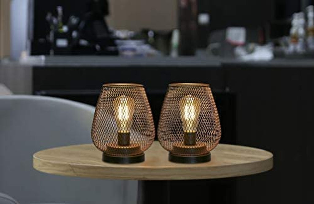Set of 2 Metal Cage LED Lantern Battery Powered Cordless Accent Light with LED Great for Weddings Parties Patio Events for Indoors Outdoors