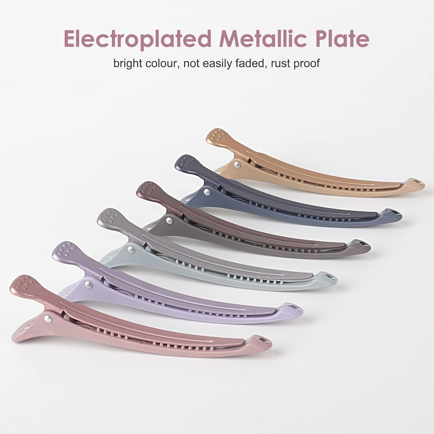 6Pcs Professional Hair Clips for Styling Sectioning, Anti-Slip No-Trace Duck Billed Hair Clips with Silicone Band, Salon and Home Hair Cutting Clips for Hairdresser, Women, Men - 4.3” Long