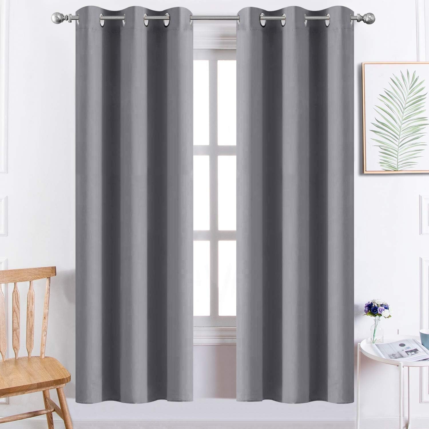 Room Darkening Gray Blackout Curtains 84 Inch Long Light Blocking Thermal Insulated Window Treatment Grommet Drapes for Bedroom Living Room, 52W X 84L, Grey Curtains, 2 Panels