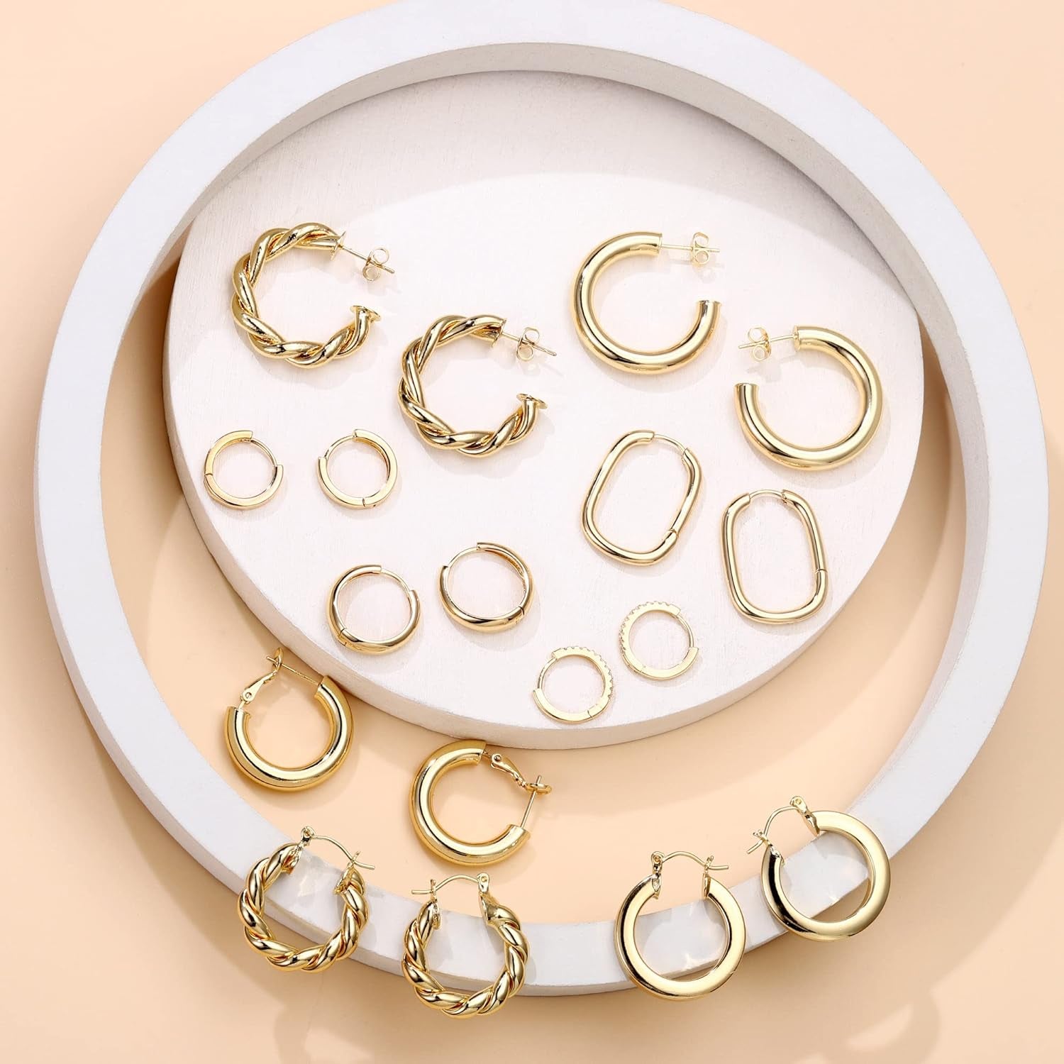 9 Pairs Gold Hoop Earrings for Women, 14K Real Gold Plated Chunky Hoop Earrings Set for Women Hypoallergenic Thick Lightweight Earring for Womens Jewelry Gifts