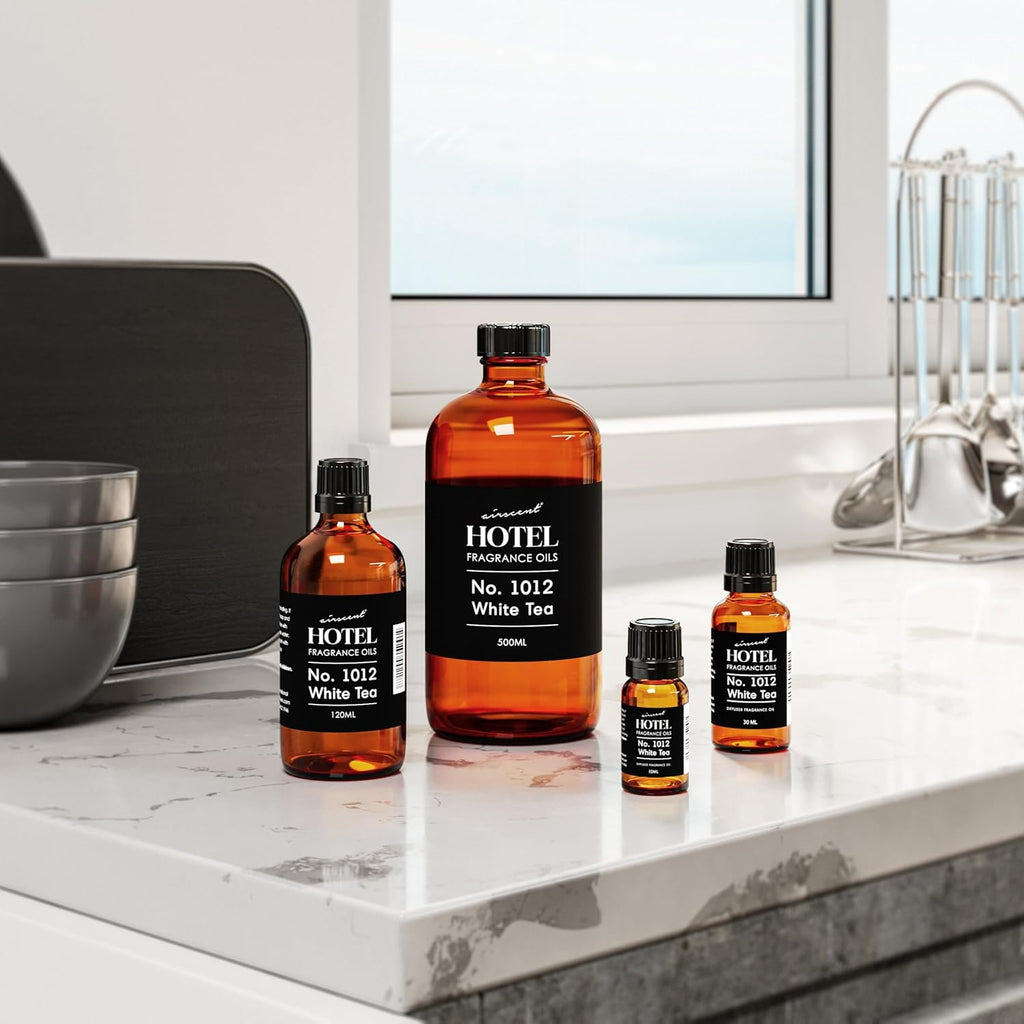 Airscent Hotel Diffuser Oil No. 1012 Inspired by the White Tea Hotel Scent - Premium Fragrance Oil for Ultrasonic and Waterless Diffusers and Crafting - 10 Ml, 0.34 Fl Oz Glass Dropper Bottle