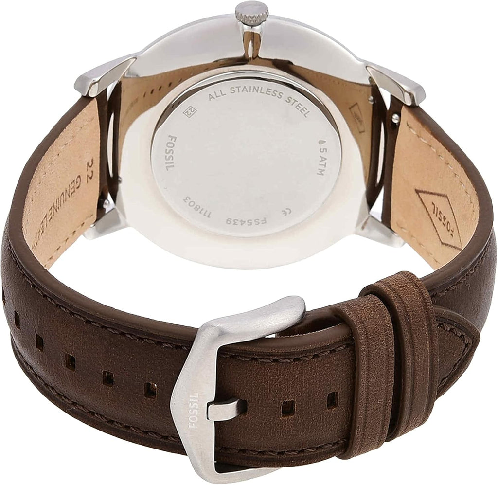 Men'S Minimalist Quartz Stainless Steel and Brown Leather Three-Hand Watch for Men, Color: Silver, Brown