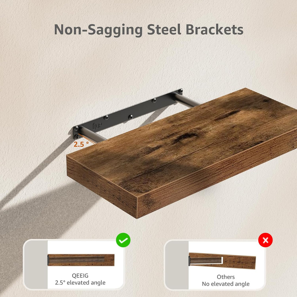 Floating Shelves for Wall Bathroom Shelf Bedroom Kitchen Living Room Hanging Book Shelves Small Farmhouse Decor 16 Inch Set of 3, Rustic Brown (015-BN3)