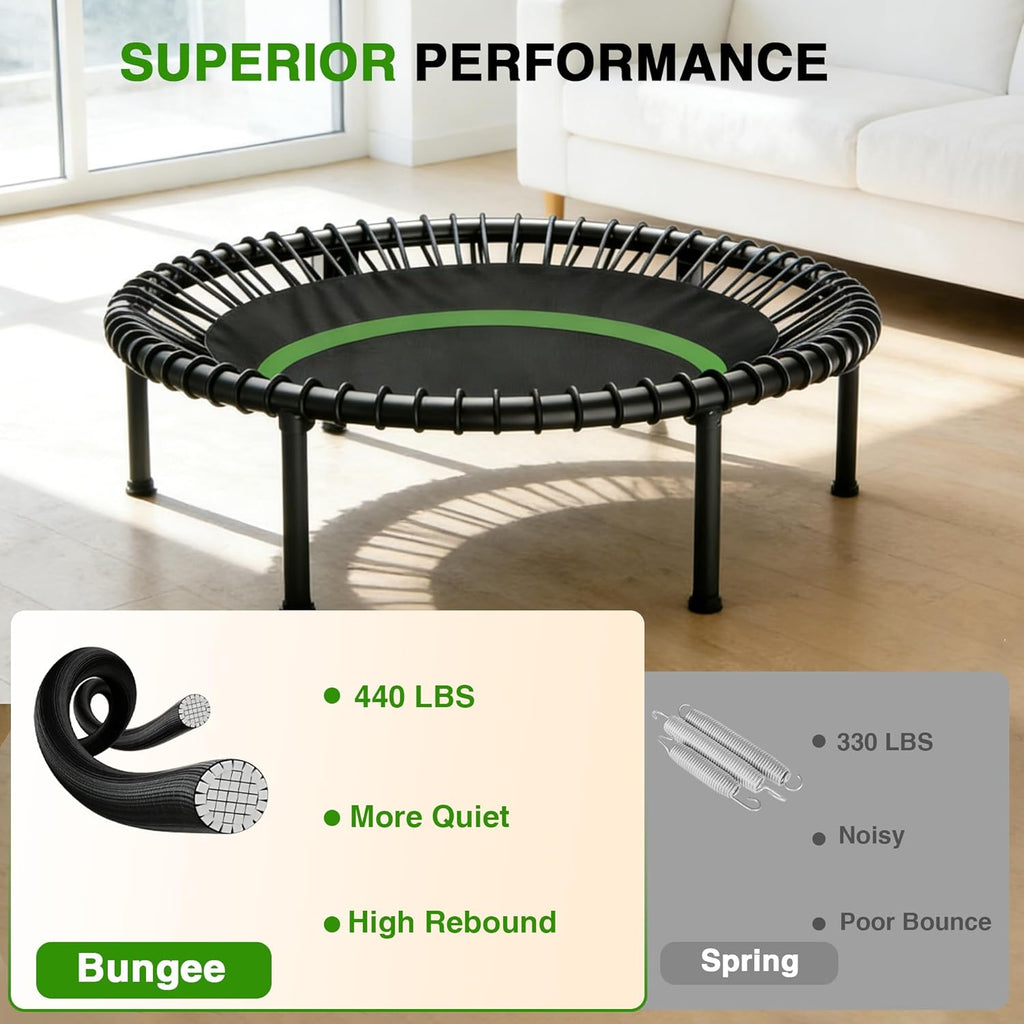 40" Mini Rebounder Trampoline for Adults with Handle, Foldable Mini Trampoline with Bungees, Adjustable Foam Handle, Stable & Quiet, Max Load 440Lbs