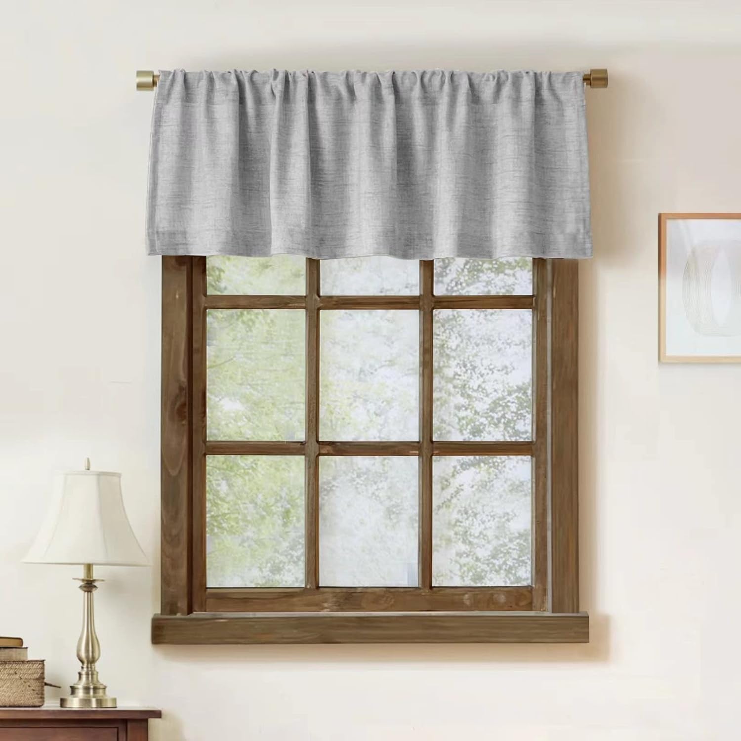 2 Pack Faux Linen Valance for Windows Kitchen Living Room Valances Rod Pocket Farmhouse Country Rustic Bathroom Small Window Treatment (54X15 Inch, Natural)