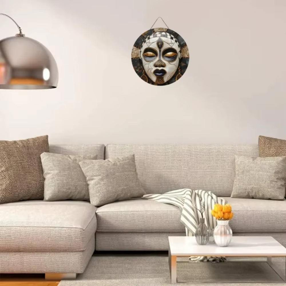 Unique African Mask Circular Wooden Sign with Artistic Design, Suitable for Home, Caf É, Bar, Office, Party Decoration, Gifts