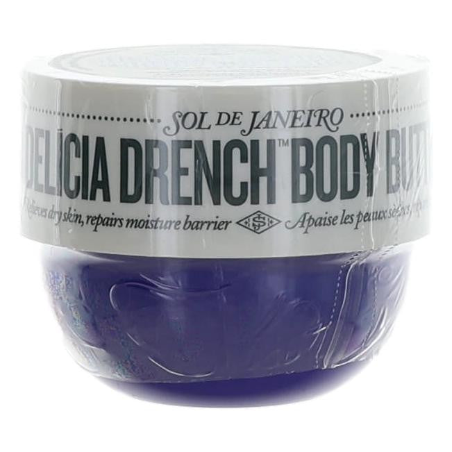 Delicia Drench by Sol De Janeiro 2.5 oz Body Butter jar for moisturizing and nourishing dry skin.