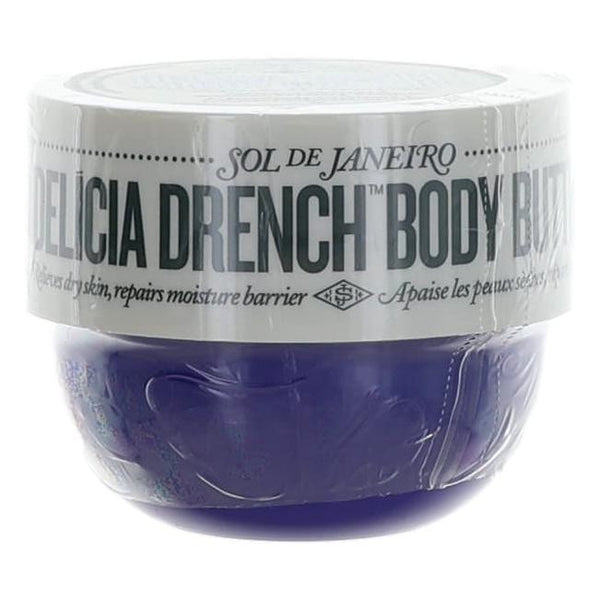 Delicia Drench by Sol De Janeiro 2.5 oz Body Butter jar for moisturizing and nourishing dry skin.