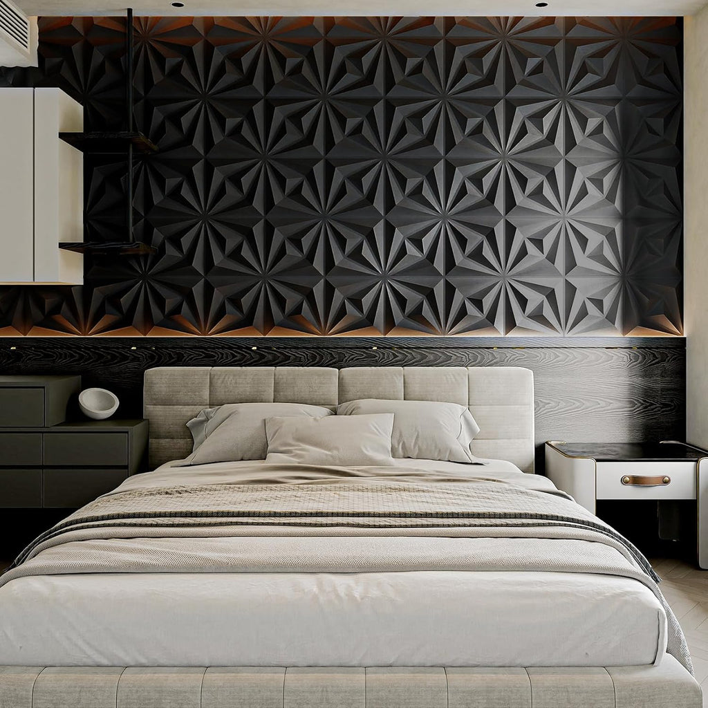 3D Wall Panels for Interior Wall Decor, 3 Layout Options PVC Textured Wall Art Decor for Living Room Bedroom TV Background Gaming Room, 12''X12'', 20 Pcs Black