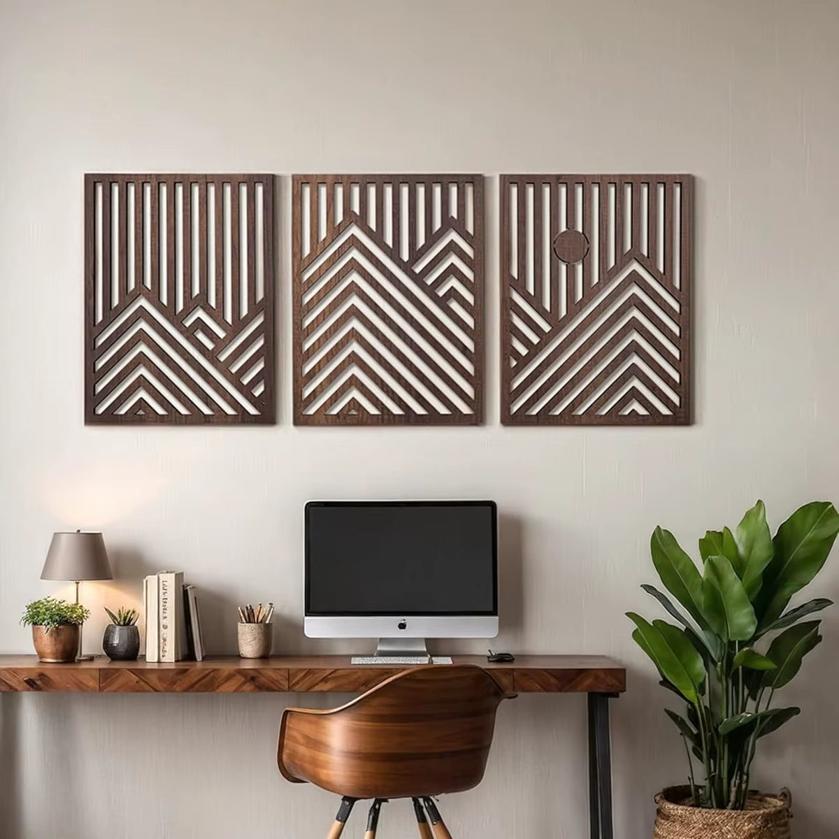 3PCS Retro Wood Art Decor Modern Wood Art Wall Decor,Indoor Wall Hanging Decorations for Living Room, Bedroom, Office