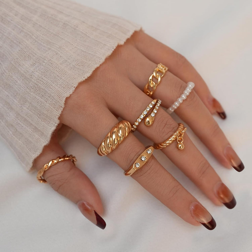 68 Pcs Gold Knuckle Rings Set for Women, Stackable Boho Joint Finger Midi Rings Silver Hollow Carved Crystal Stacking Ring Pack for Gift