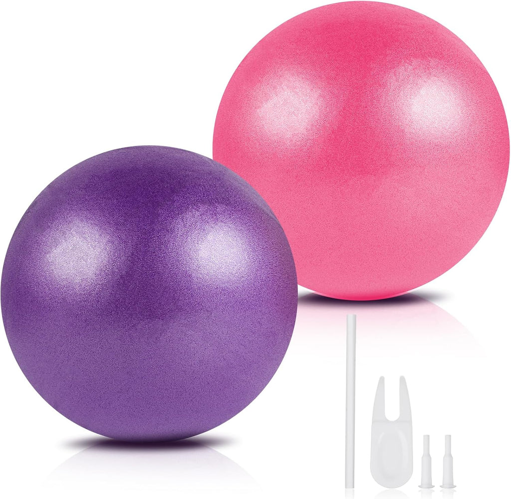 Pilates Ball 2P, 9 Inch Workout Ball for Women Men Kid Toddler, Small Exercise Ball with Pump for Physical Therapy, Stability, Stretching, Barre, Yoga, Core(Pink & Purple)