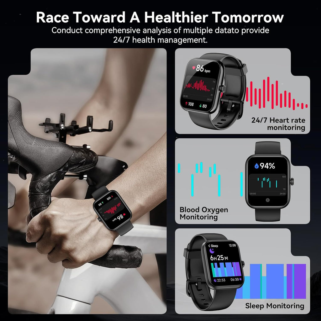 Smart Watch for Men Women with Alexa Built-In, 1.83" HD Full Touch, Bluetooth Calling, 24/7 Heart Rate Sleep Monitor, 100+ Sport Modes, IP68 Waterproof, Compatible with Ios Android (Black)