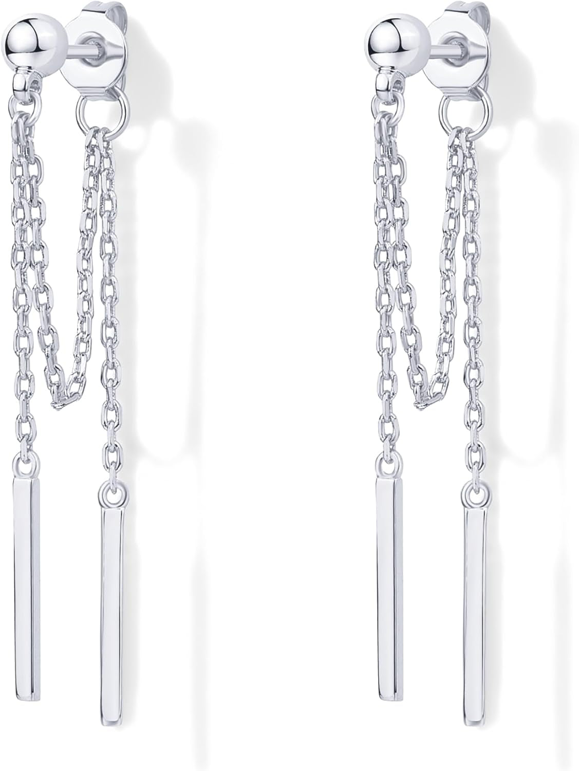 18K Gold Plated 925 Sterling Silver Posts Drop Dangle Chain Earrings for Women | Dangling Chain Studs | Cubic Zirconia Ball Threader Earscapes Earrings