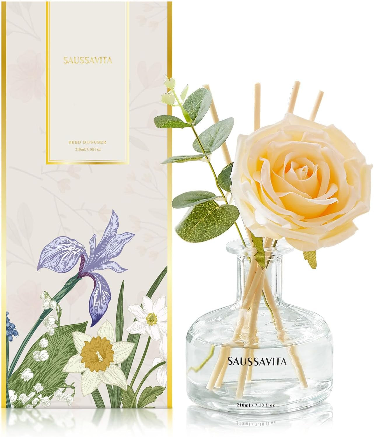 Reed Diffusers Set, 7.10 Oz Flower Scented Diffuser with 7 Sticks, Long Lasting Home Fragrance for 120 Days, Perfect for Bathroom, Shelf Decor, Air Fresheners