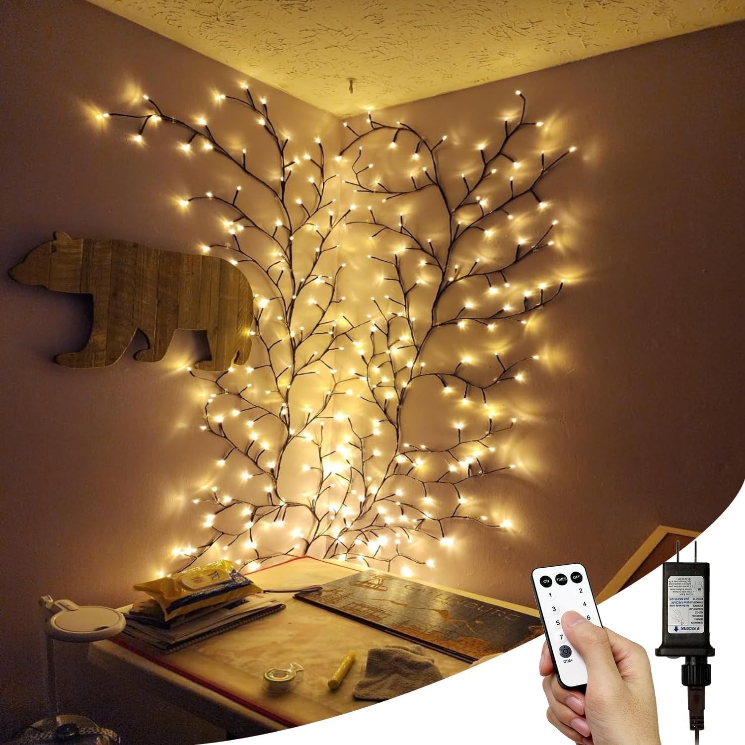 Enchanted Willow Vine Lights with Remote, Christmas Swags Decorations Indoor Room Decor, 18 Branches 144 Leds Lighted Willow Vine Lights for Walls Bedroom Home Decor