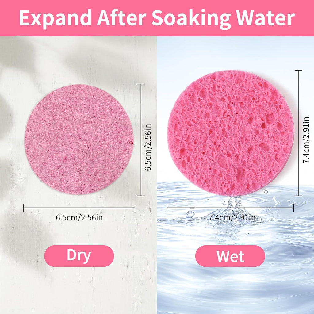 100-Count Compressed Facial Sponges, Natural Cellulose Face Sponges for Cleansing, Exfoliating, Washing Face, Makeup Removal, and Spa Use - Travel Skincare Essentials for Women