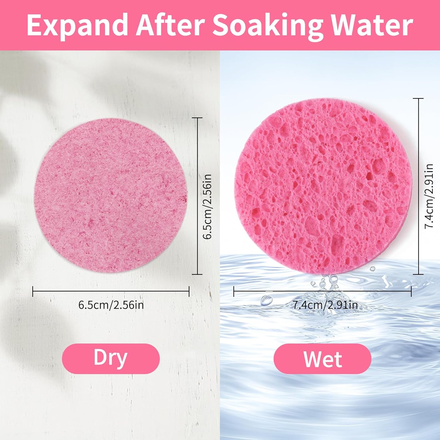 100-Count Compressed Facial Sponges, Natural Cellulose Face Sponges for Cleansing, Exfoliating, Washing Face, Makeup Removal, and Spa Use - Travel Skincare Essentials for Women