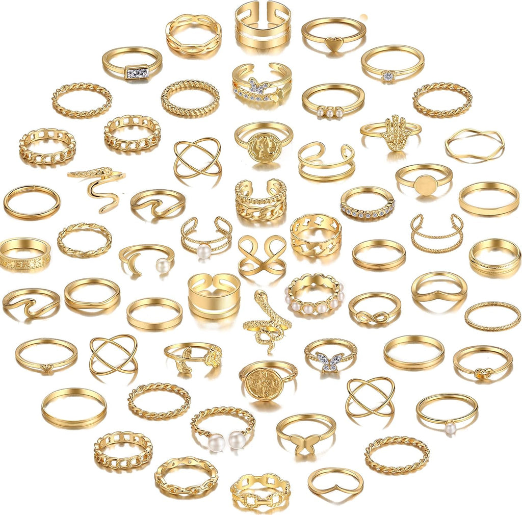 68 Pcs Gold Knuckle Rings Set for Women, Stackable Boho Joint Finger Midi Rings Silver Hollow Carved Crystal Stacking Ring Pack for Gift