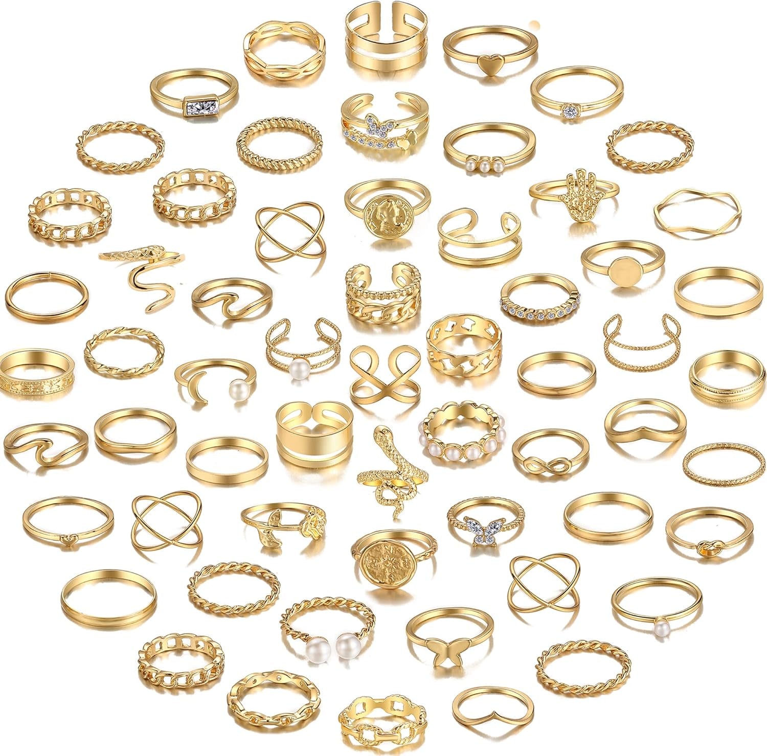 68 Pcs Gold Knuckle Rings Set for Women, Stackable Boho Joint Finger Midi Rings Silver Hollow Carved Crystal Stacking Ring Pack for Gift