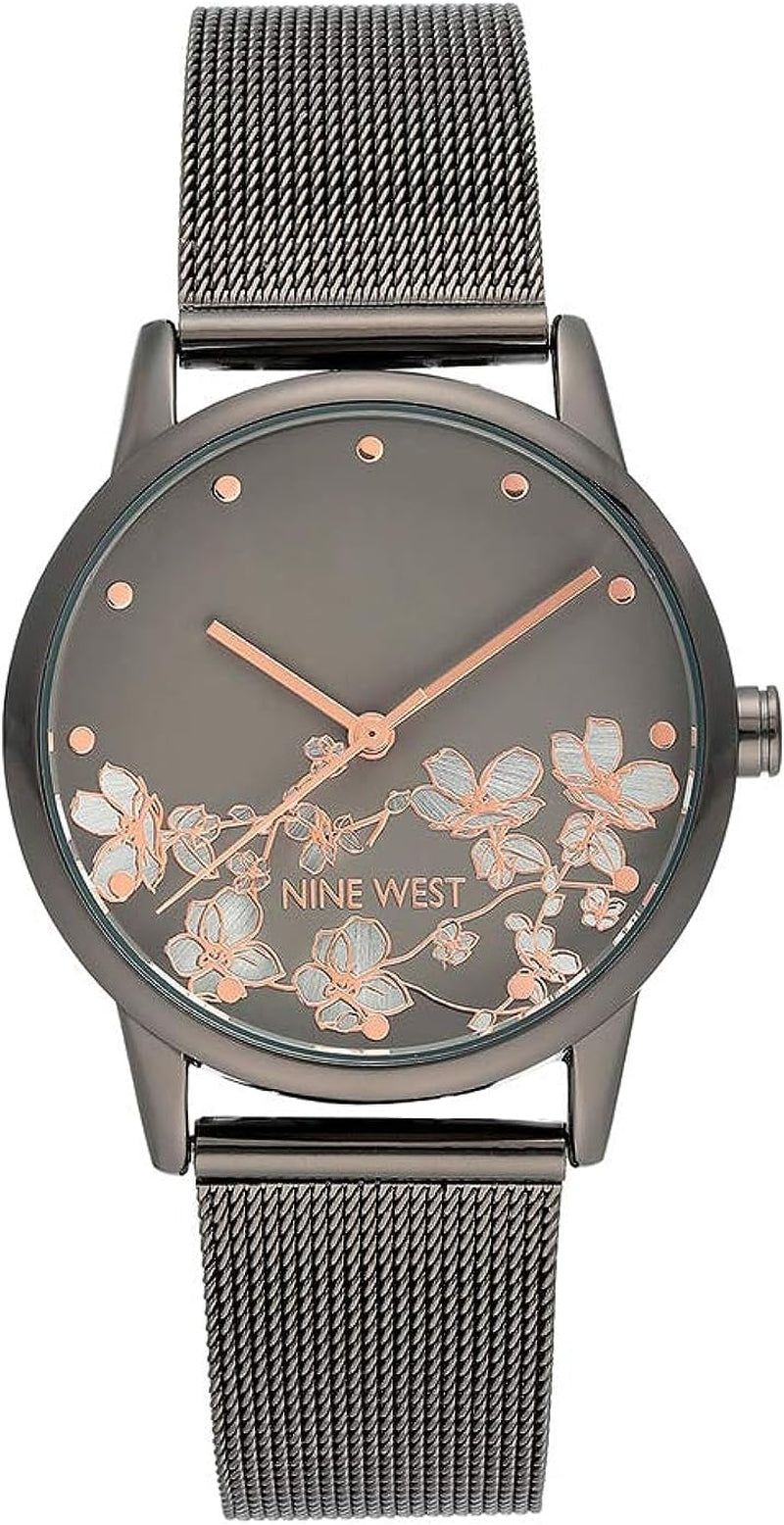 Nine West Women'S Floral Dial Mesh Bracelet Watch