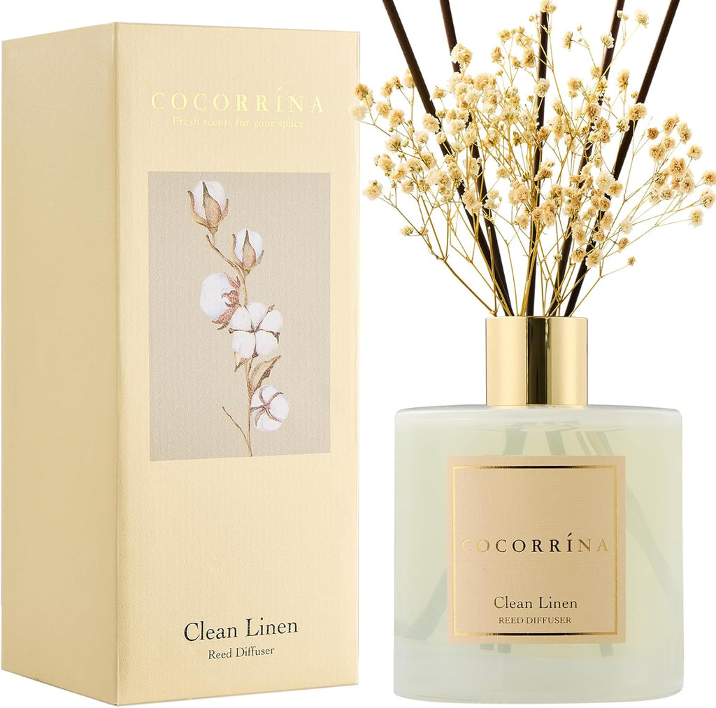 Reed Diffuser Set, Clean Linen 6.7 Fl Oz Scented Diffuser with Sticks Home Fragrance Reed Diffuser for Bathroom Shelf Decor