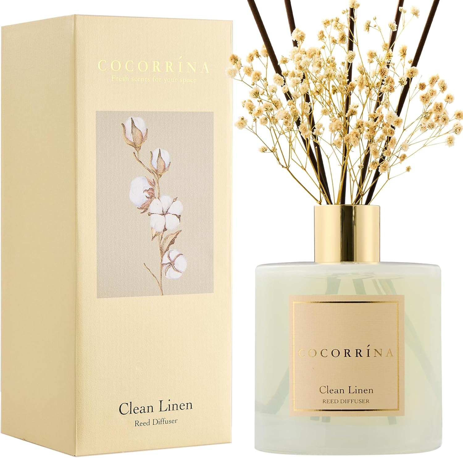Reed Diffuser Set, Clean Linen 6.7 Fl Oz Scented Diffuser with Sticks Home Fragrance Reed Diffuser for Bathroom Shelf Decor
