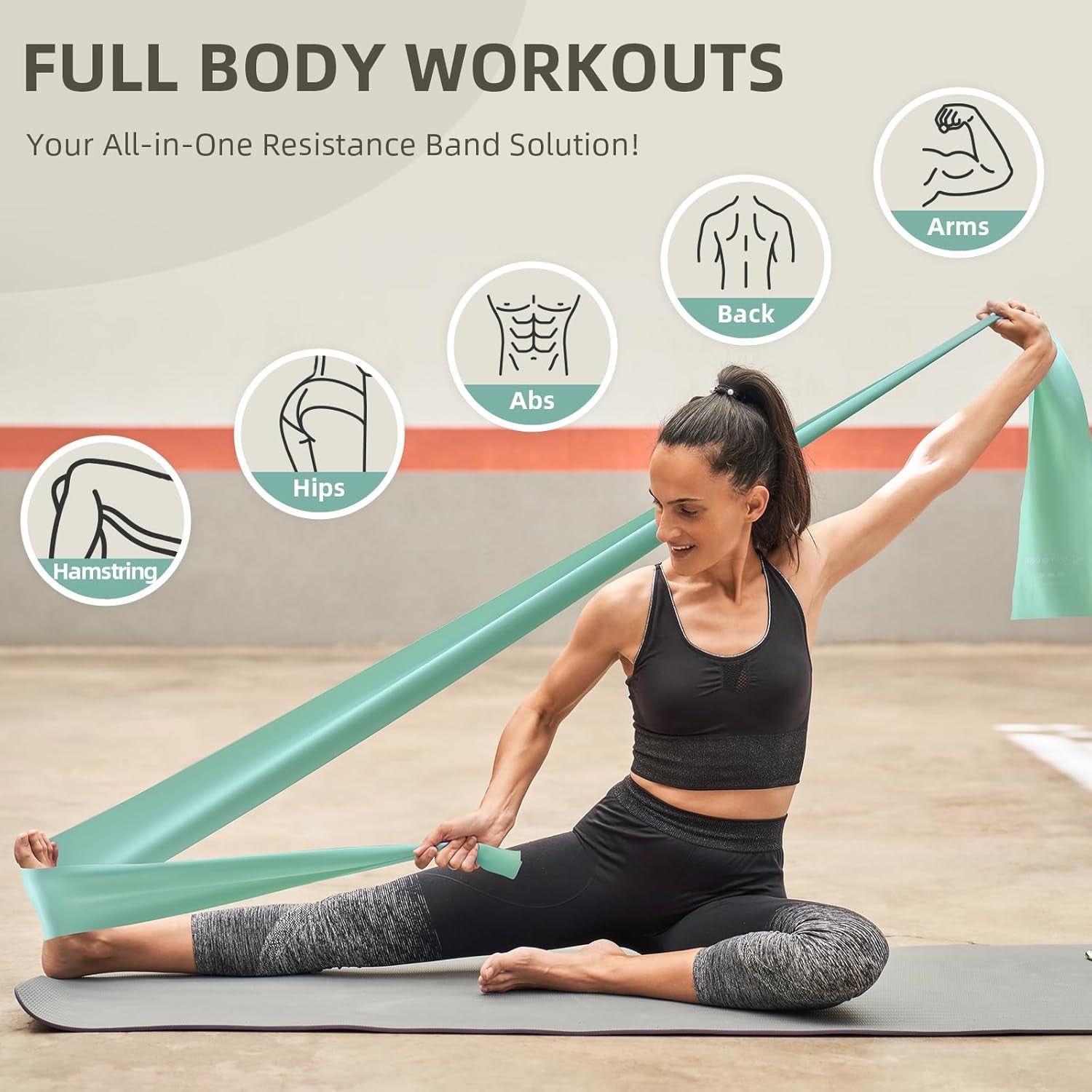 Stretch Bands for Exercise, 5 Levels Resistance Bands for Working Out, Exercise Bands for Physical Therapy, Pilates, Rehab, Stretch, Strength Training and Yoga Starter Set