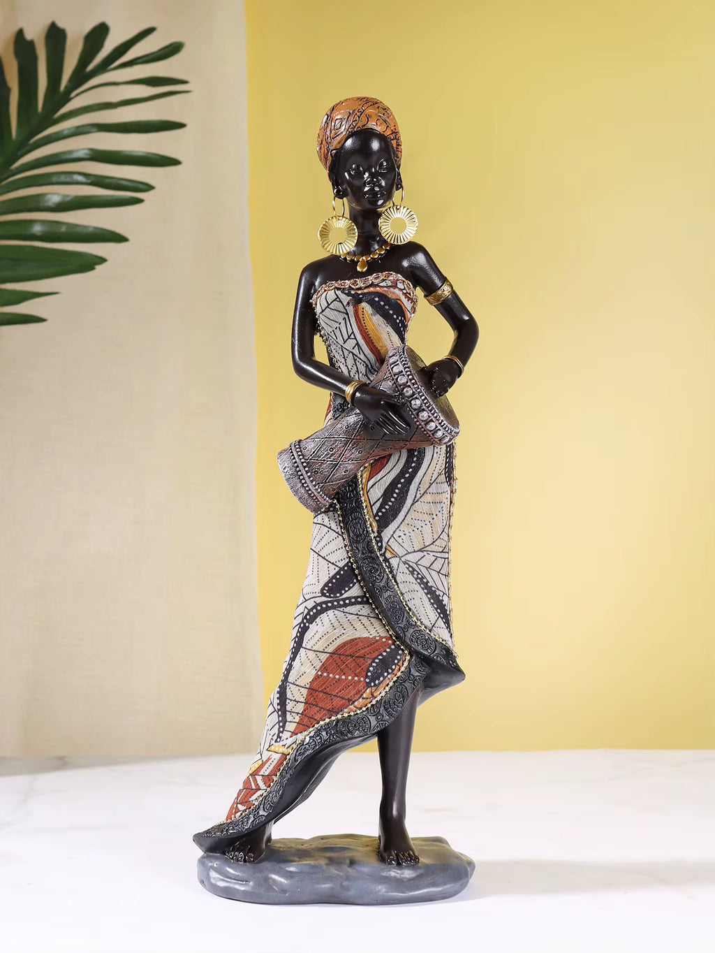 African Female Musician Sculpture, Resin Figurines, Home Decorative Ornaments