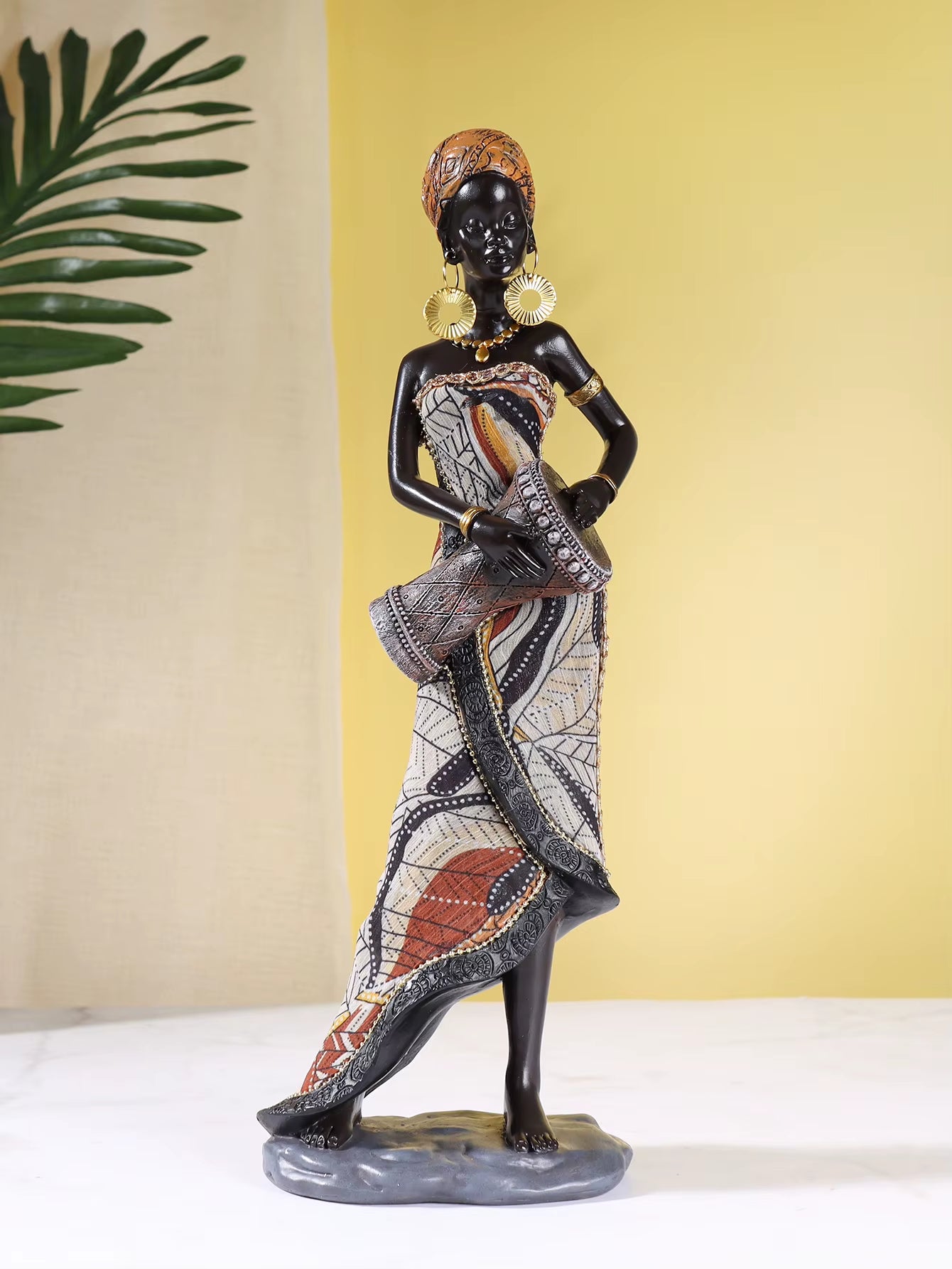 African Female Musician Sculpture, Resin Figurines, Home Decorative Ornaments
