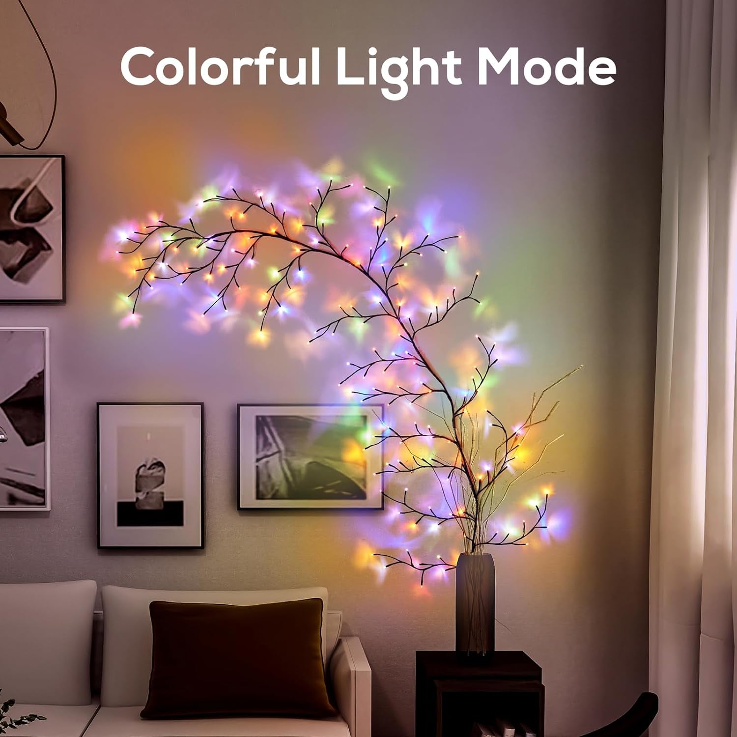 Enchanted Willow Vine Lights for Home Decor with 160Leds, 8.2FT Voice-Activated Wall Decoration Light, Support Warm and Color Light Mode Switch, Ideal for Christmas, Wedding, Party Decor(Black)(1Pcs)