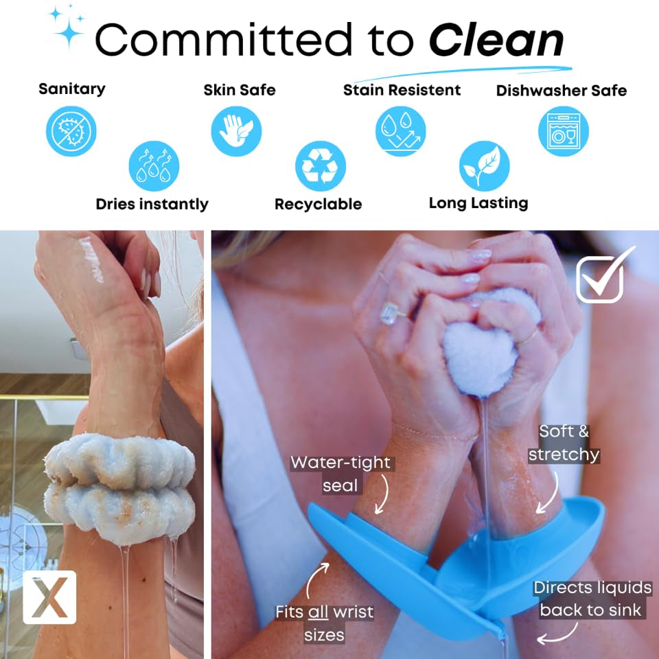 Liquibands Face Washing Wristbands – No More Wet Sleeves - Silicone Spa Bands to Catch Water Drips – Travel Accessory, Esthetician Essential, & Teen Gift for Skincare Routine (Dove Grey, 1 Pair)