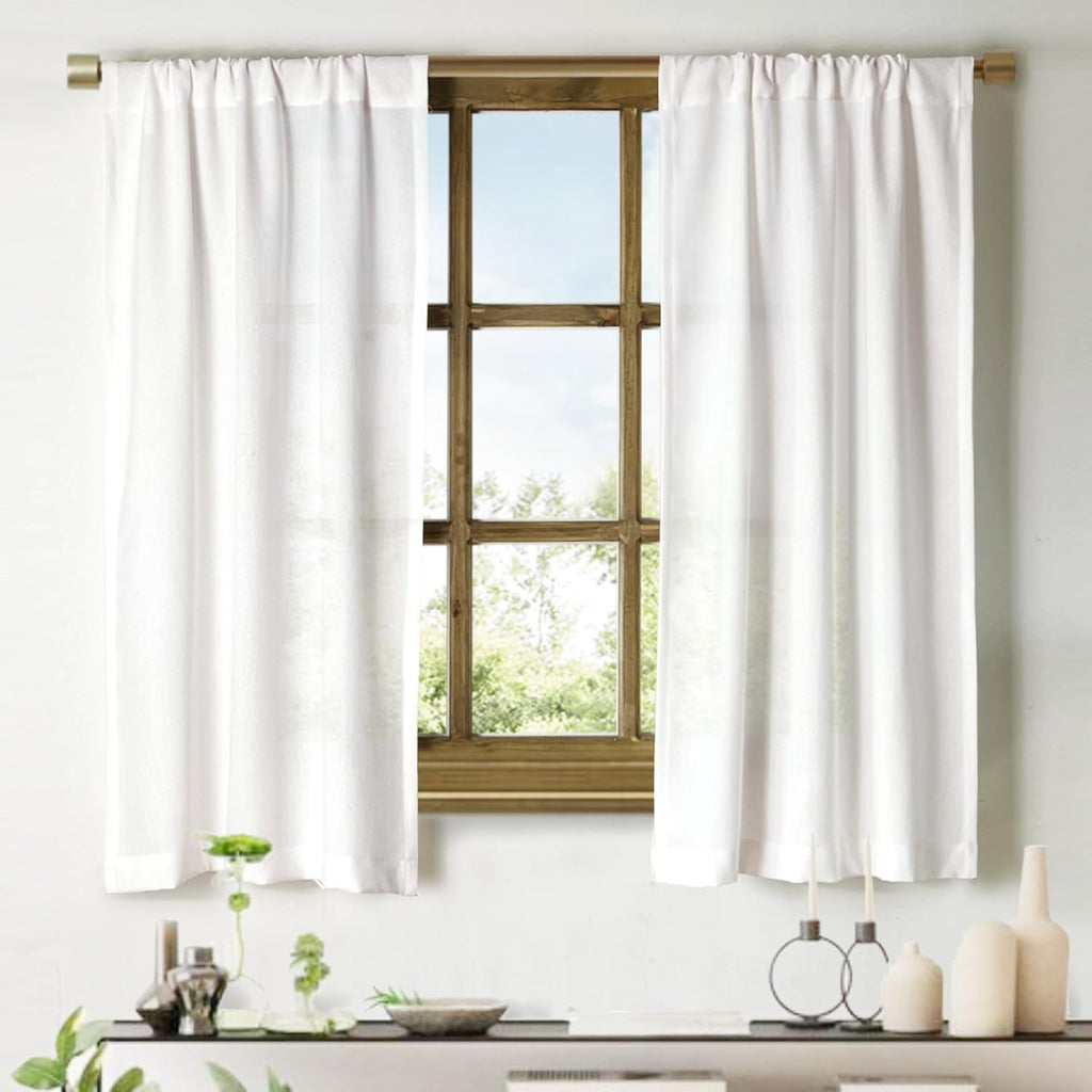 2 Pack Faux Linen Valance for Windows Kitchen Living Room Valances Rod Pocket Farmhouse Country Rustic Bathroom Small Window Treatment (54X15 Inch, Natural)