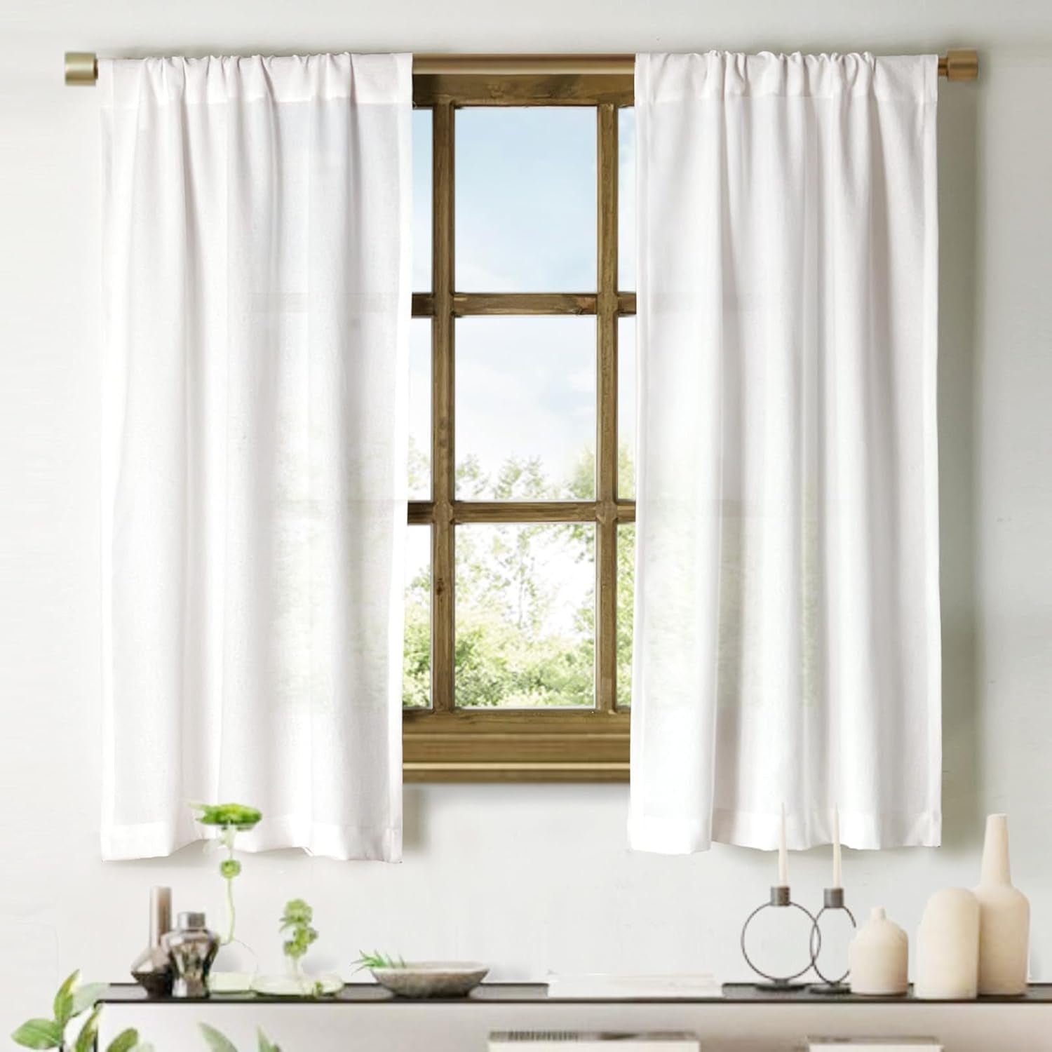2 Pack Faux Linen Valance for Windows Kitchen Living Room Valances Rod Pocket Farmhouse Country Rustic Bathroom Small Window Treatment (54X15 Inch, Natural)