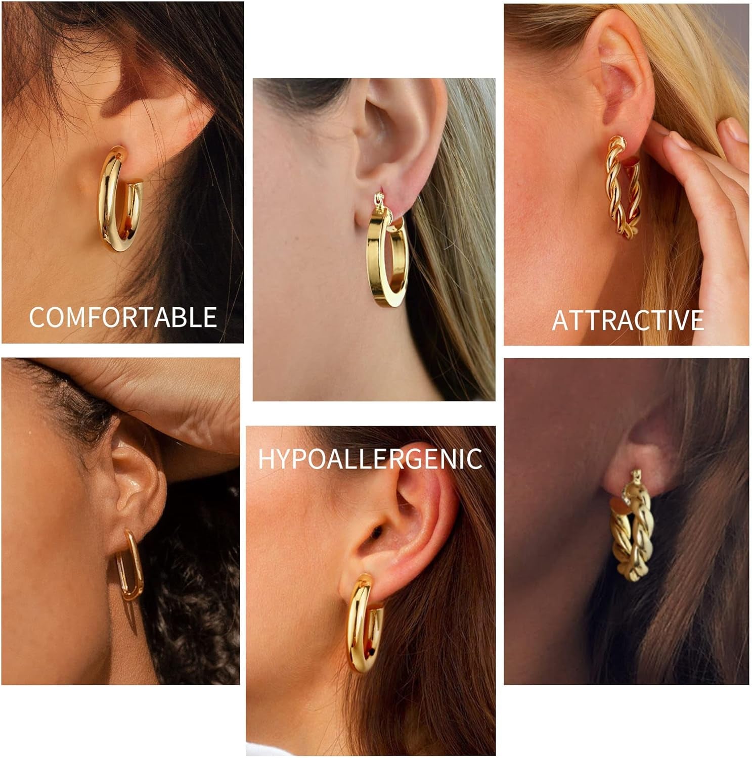 9 Pairs Gold Hoop Earrings for Women, 14K Real Gold Plated Chunky Hoop Earrings Set for Women Hypoallergenic Thick Lightweight Earring for Womens Jewelry Gifts