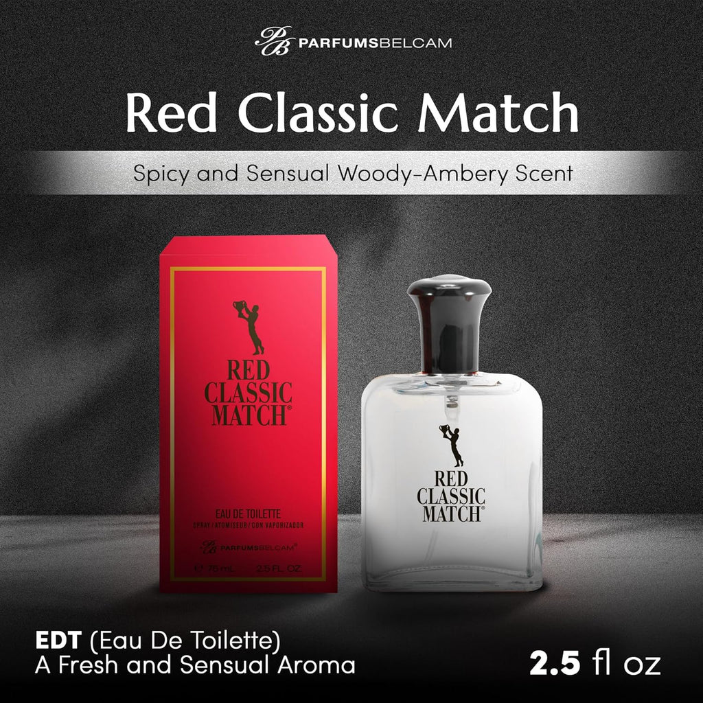 Red Classic Match Eau De Toilette - Spicy Woody Amber Fragrance for Men, Long-Lasting Masculine Scent, Affordable Cologne Alternative, Signature Fragrance - 2.54 Fl Oz