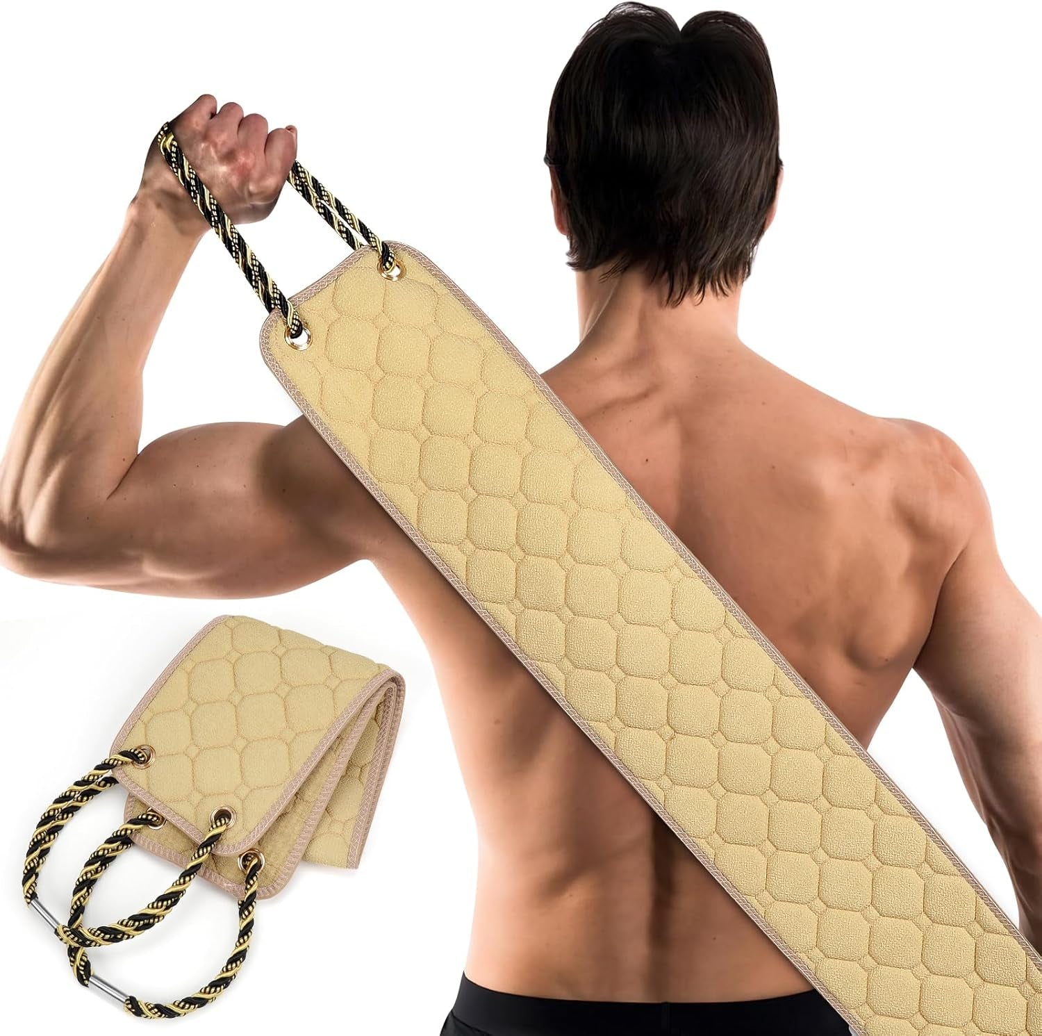 Exfoliating Back Scrubber with Handles, 38.5 Inch Double-Sided Back Exfoliator Body Scrub Towel, Exfoliating Washcloth Bath Tool for Use in Shower, Back Washer to Deep Clean Your Skin for Men & Women