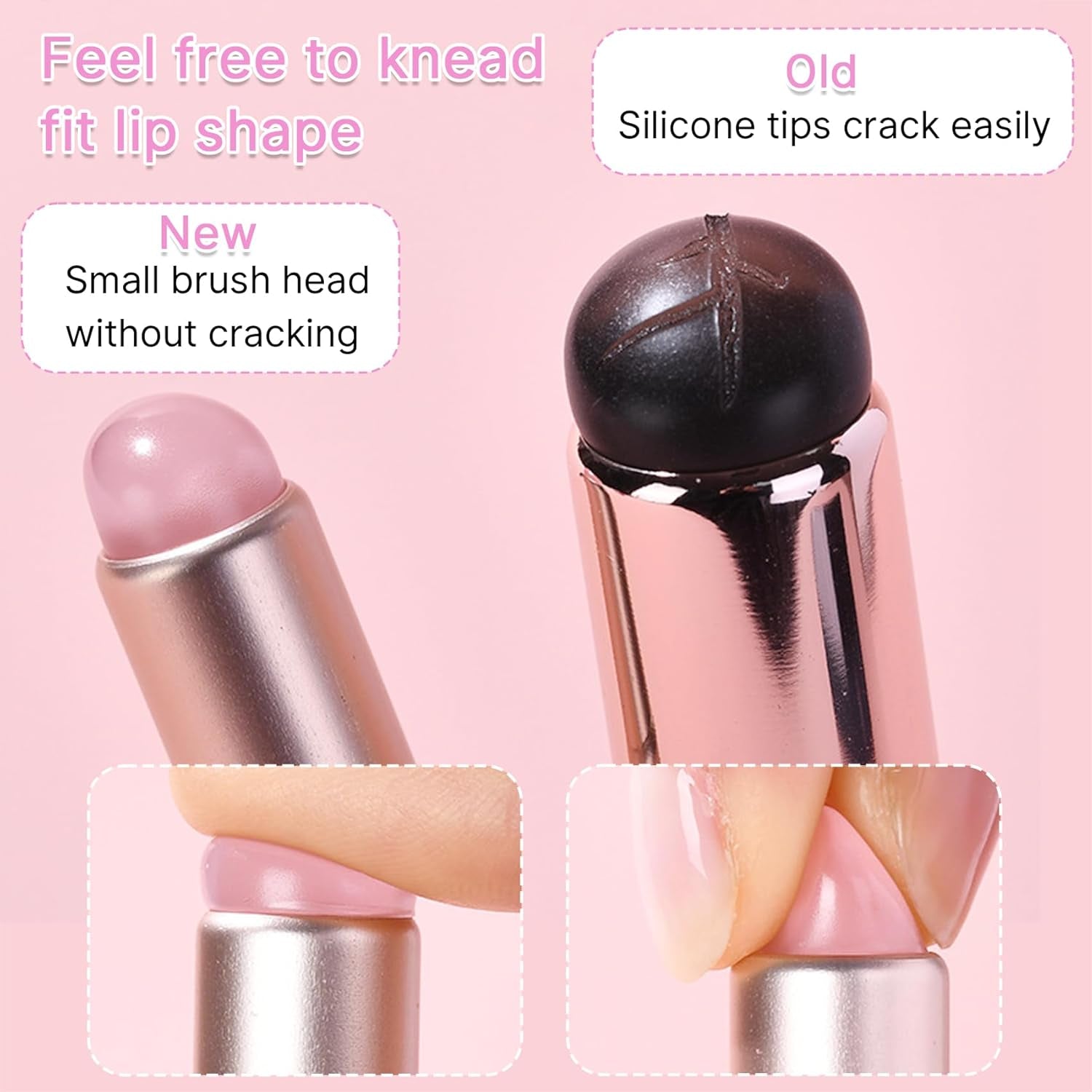 Lip Brush for Lipstick,2 PCS Silicone Lip Brushes,Lip Makeup Applicator Beauty Tool with Lid(Pink)
