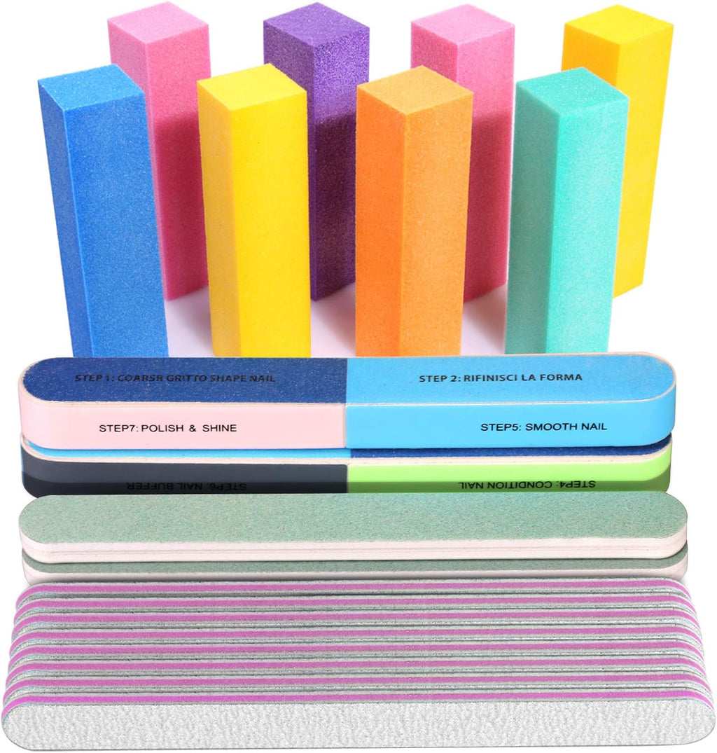 Nail Files and Buffers, 20PCS Nail File Kit. Rectangular Nail Buffer Block & 100/180 Grit 7 Way Nail File & Polishing Buffer. Nail Prep Kit. Professional Manicure Nail Tools
