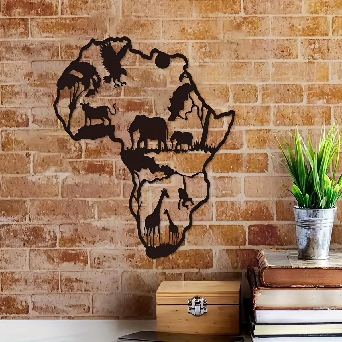 Cifbuy 1Pc African Animal Map Iron Indoor Outdoor Crafts, Indoor Decoration, Great for Living Room Bedroom, 11.81*9.66Inch