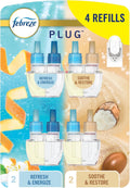Plug in Air Freshener, Odor-Fighting Scented Oil Refill for Home, Bathroom, & Kitchen, Long Lasting, Refresh & Energize and Soothe & Restore Scents, 0.87Oz Refills, 4Ct (2 of Each)