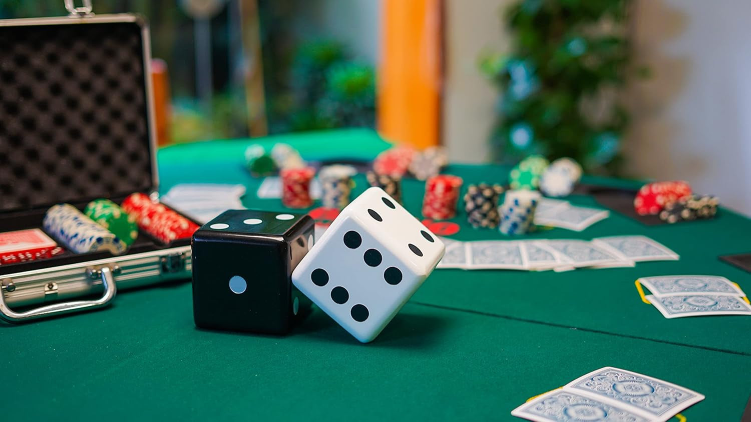 Jumbo Dice Decor, Set of 2, Natural Wood Decorations with Black and White Colors, Trendy Home Interior Centerpieces for Tables, Mantles, and Shelves