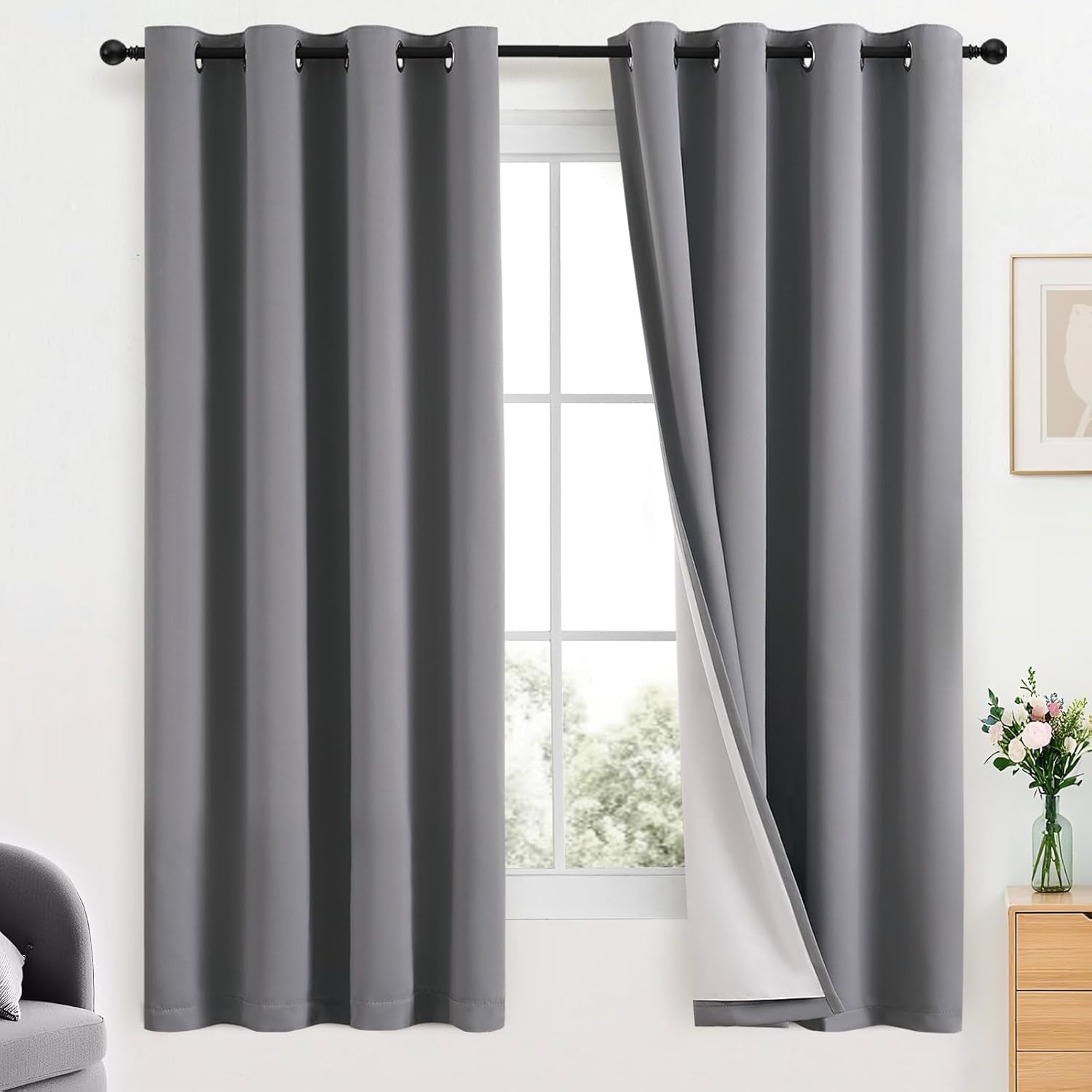 Room Darkening Gray Blackout Curtains 84 Inch Long Light Blocking Thermal Insulated Window Treatment Grommet Drapes for Bedroom Living Room, 52W X 84L, Grey Curtains, 2 Panels