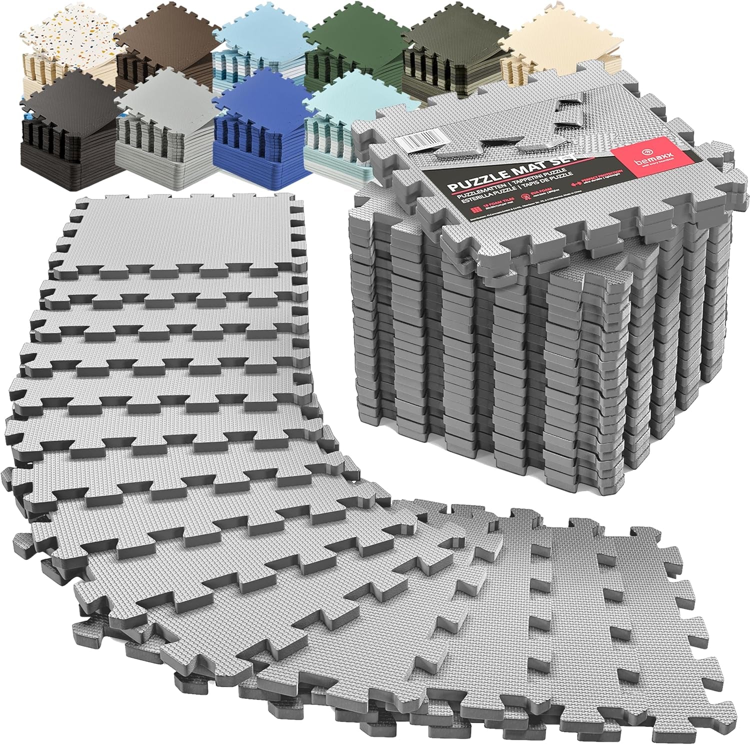 Gym Mats Set - 18 Pcs EVA Interlocking Foam Floor Tiles (12.6"X12.6"X0.4") 18Sqft Protective Gym Flooring Sports Home Workout Exercise Mats Puzzle Garage Fitness Play-Room Pool Treadmill Bike