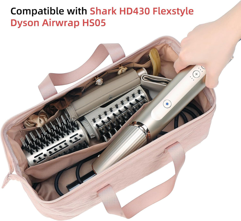 Hair Tools Travel Carrying Bag, Portable Hair Air Wrap Dryer Case, Hair Dryer/Curling Iron/Airstraight Attachment Organizer, Pink