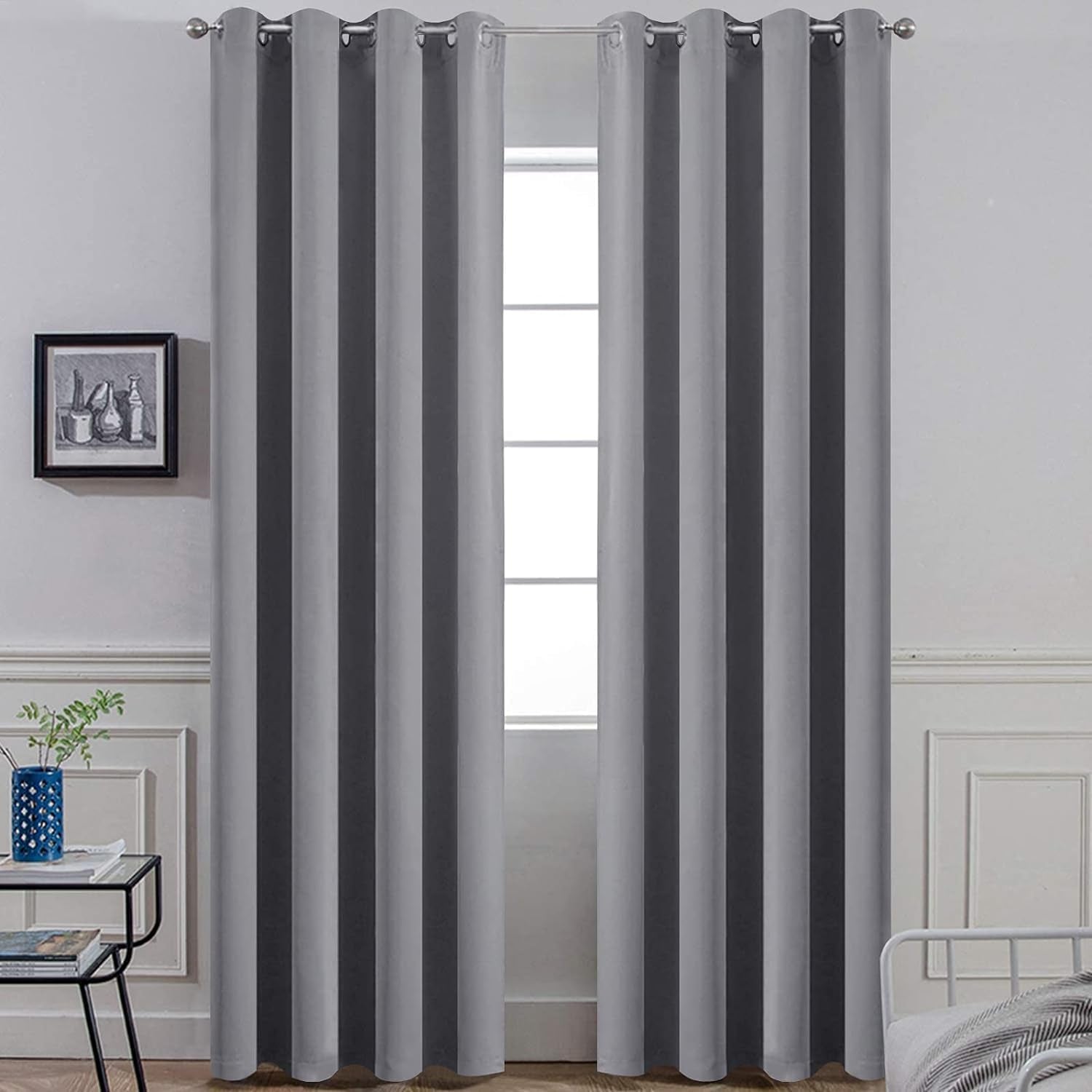 Room Darkening Gray Blackout Curtains 84 Inch Long Light Blocking Thermal Insulated Window Treatment Grommet Drapes for Bedroom Living Room, 52W X 84L, Grey Curtains, 2 Panels